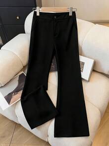 GlowEve CURVE Plus Size 2 Pieces Suit, High-End 3D Floral Long Sleeve Blazer, Fashionable & Elegant, Formal Occasion Outfit With Button Jacket & Slim Flare Pants - Black - View 6