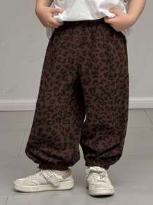 DAZY Young Boy Elastic Waist Leopard Print Loose Casual Harem Pants - Brown - View 4