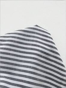Elenzga Camiseta de algodón con rayas, botones y pliegues elásticos, estilo bohemio para vacaciones de primavera/verano - Negro - Ver 7