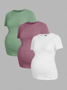 Modmama Maternity Casual Solid Color Short Sleeve Fitted T-Shirt, Summer - Multicolor - View 13