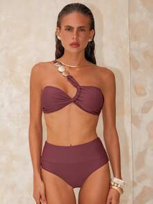 Swim Chiccia Costume da bagno bikini da donna con design a treccia, con spalline sottili, colore rosso vino, adatto per spiaggia/mare, estate - Colore mogano - Visualizzare 4