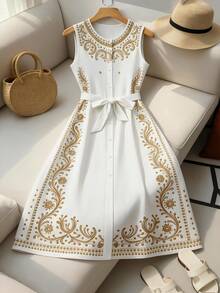 Franclia Vestido casual blanco de cuello redondo para mujer, primavera/verano - Blanco - Ver 1