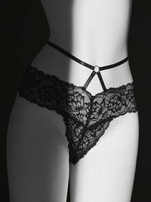 Seduluxe 女士常规蕾丝边链条丁字裤 - 黑色 - 查看 7