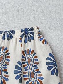 Rusticease Pantalones casuales sueltos con cintura elástica y estampado para mujer - Multicolor - Ver 3