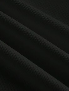 Slaydiva 大码休闲纯色V领短袖修身T恤，夏季 - 黑色 - 查看 4