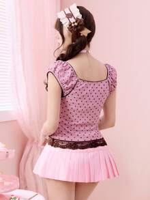 ROMWE Avant Vintage Sweetheart Polka Dot Fitted Blouse - Multicolor - View 3