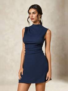 Briarwyn Women's Elegant Solid Color Sleeveless Mini Dress, Summer Dress ,Office Outfits For Women,Suitable For Work And Daily Commute,Elegant Dresses For Women - Royal Blue - View 4