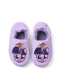 My Little Pony X SHEIN 可爱卡通暮光闪闪独角兽紫色女童儿童拖鞋，柔软毛绒保暖冬季家居鞋，轻便耐用EVA鞋底，适合春、秋、冬季居家卧室空调房穿着，独角兽图案 - 紫色 - 查看 8