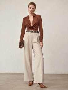 MOTF PREMIUM MINIMALIST WIDE LEG PANTS, SPRING/SUMMER - Khaki - View 7