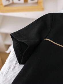 Kleine Jungen Sommer Lässig Alltags Outfit mit Buchstaben-Muster Kurzarm T-Shirt und Cargo Shorts mit Klapptasche - Khaki - Übersicht 4