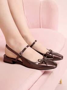 CUCCOO DOLLMOD 女士咖啡棕色蝴蝶装饰玛丽珍平底鞋，方头，后系带设计，适合通勤、约会、派对、休闲散步、上学等场合，可爱甜美，是圣诞节的理想之选。 - 銅色 - 查看 2
