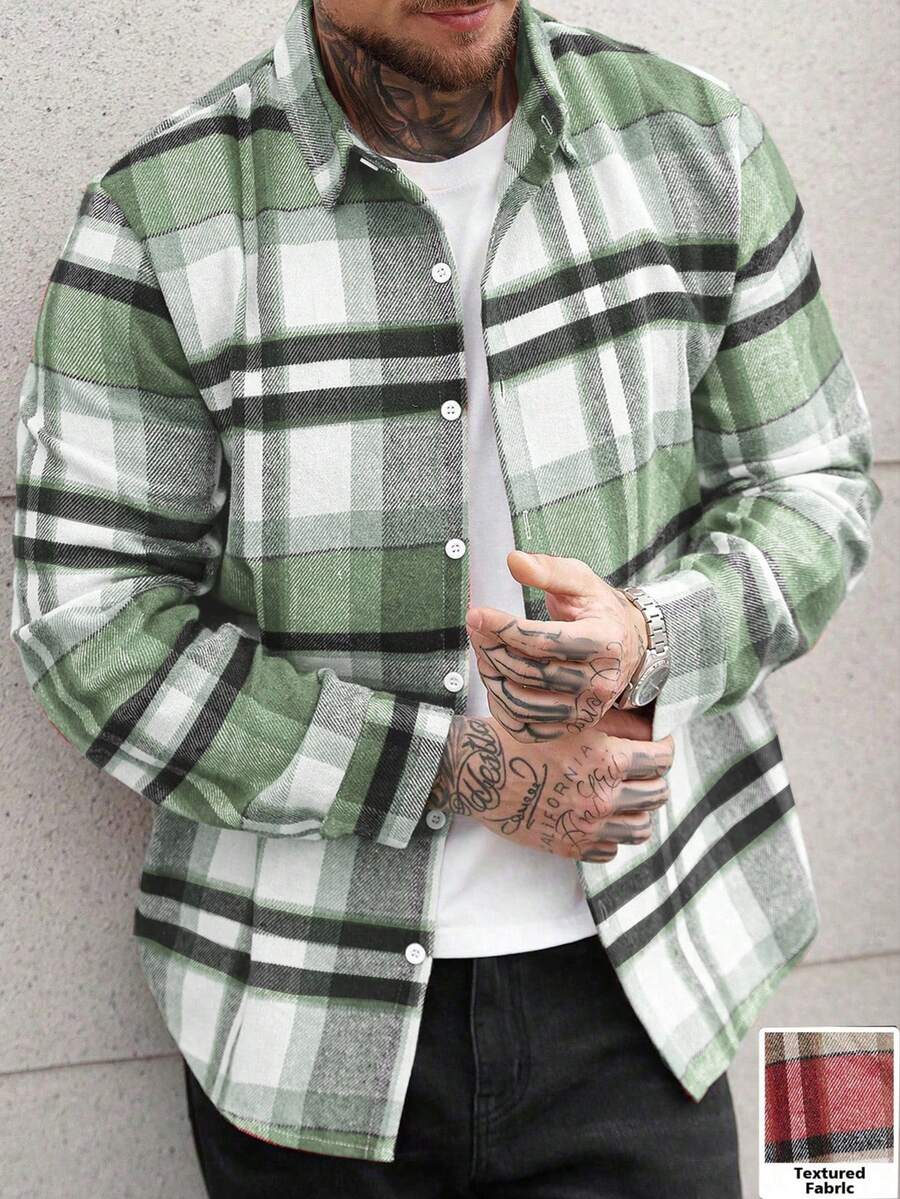 Manfinity CasualCool Men's Plaid Long Sleeve Single-Breasted Casual Commuter Shirt - Multicolor - View 1