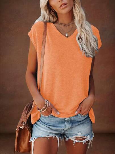 EMERY ROSE Women Casual Versatile Solid Color T-Shirt, Summer