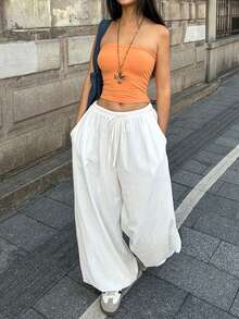 Coolane Holiday Outfits For Women Summer Outfits Minimalist Casual Streetwear Beach Pants White Pants Cotton Bloomer Shorts For Vacation Loose Tapered Leg Pants - White - View 5