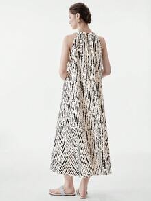 Aalyst Women's Tie-Dye Pattern Fashionable Pleated Halter Midi Dress - Apricot - View 2