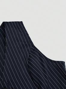 Franclia 时尚优雅修身条纹背心，女士无袖短款露脐时尚吊带衫 - 藏蓝色 - 查看 3