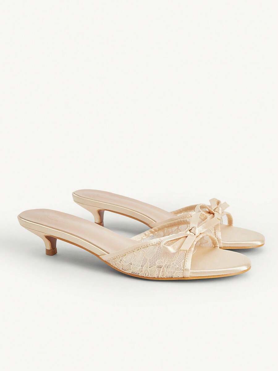 CUCCOO CHICEST 女士时尚蝴蝶结露趾高跟凉鞋，夏季 - 香檳色 - 查看 1