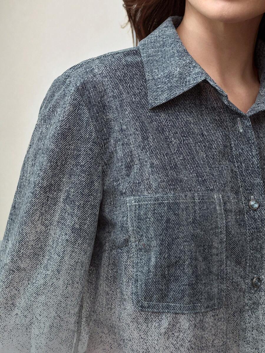 MOTF PREMIUM WOMEN'S FASHION GRADIENT SHEER BLOUSE - Blue - View 2