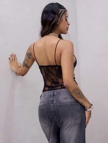 Rayane Ketlyn New Sexy Lace Black Camisole Top - Black - View 2