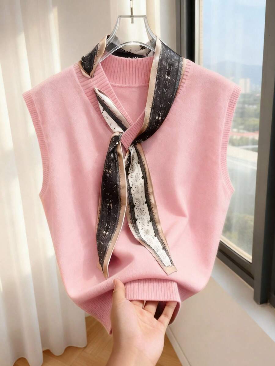 GlowEve 优雅设计女士围巾领带针织背心 - 珊瑚粉 - 查看 1