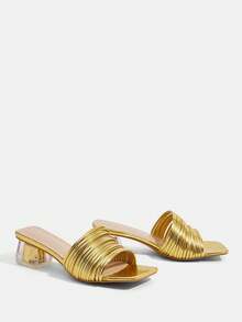 CUCCOO TILAWA Ladies Gorgeous Rhinestone Square Heel High Heel Sandals - Gold - View 4