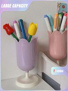 SHEIN Tulip Pen Holder Girl Heart Pen Holder Makeup Brush Storage Bucket Back To School - Multicolor - View 5