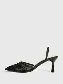 CUCCOO SZL Pointed Toe Beaded High Heel Pumps For Women, Party & Evening Wear - Black - View 4