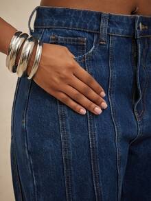 NYA SZN Madeline Pant High Waisted Rise Slim Mini Flare Stripe Detail Pocket Medium Wash Blue Festive Holiday Spring Break Easter Valentine's Day Everyday Casual Streetwear Luxury Cotton Outfits For Women - Medium Wash - View 7