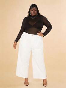 CurvyTilda 加大高领透视网眼上衣（不含吊带背心） - 黑色 - 查看 4