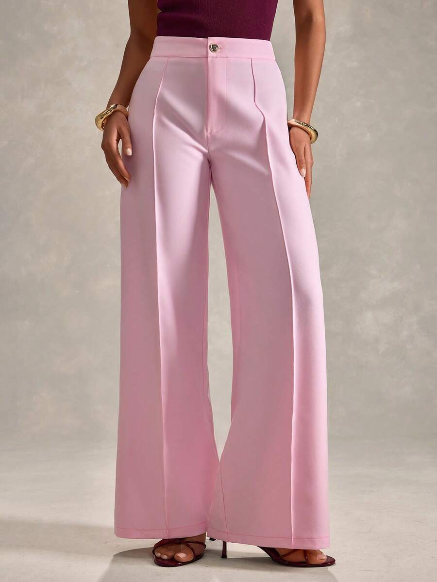 RueChic Women Solid Color Button Detailed Regular Fit Pants - Baby Pink - View 1