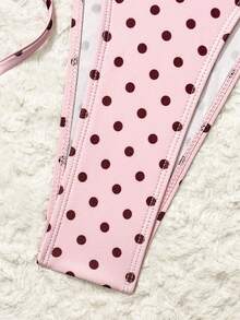 Bonvoyette Summer New Beach Vacation Party Afternoon Tea Polka Dot Print Micro Triangle Side Tie Ruched 3 PiecesWomen Swimwear Set - Multicolor - View 6