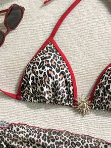 Soleia Bộ đồ bơi họa tiết da báo gợi cảm phối màu tương phản, trang trí kim loại, thích hợp cho kỳ nghỉ biển năm 2026. - Nhiều màu - Xem 5