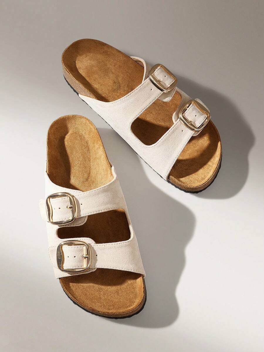 Solecia Women's Buckle Design Casual Fashion Flat Sandals - Off-white - View 1