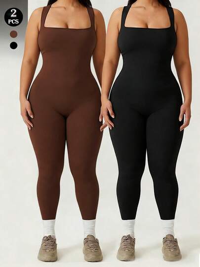 SHEIN Rhythm Era Plus Size Solid Color Minimalist Sleeveless Jumpsuit, Casual Everyday Wear