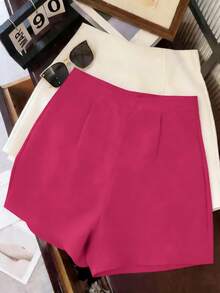 EMERY ROSE Plicated Detail Wide Leg Shorts - Hot Pink - View 2