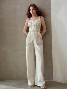 MOTF PREMIUM EMBROIDERY DETAIL ZIP BACK CROP BEADED CAMI TOP - Apricot - View 5