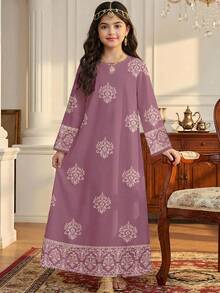 SHEIN Màu tím khoai môn dịu nhẹ, họa tiết hoa vàng truyền thống trang nhã, thanh lịch, phù hợp cho bé gái tuổi teen, kiểu dáng tối giản, thích hợp mặc hàng ngày vào mùa xuân/hè, dự lễ hội, đi chơi. Đầm dài tay kiểu Ả Rập trang nhã, thanh lịch, áo Abaya cầu nguyện, thoải mái dễ chịu, trang phục thường ngày, phong cách nghỉ dưỡng, áo Kaftan kín đáo, áo Jalabiya cho trẻ em. - Nhiều màu - Xem 3