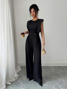 Rafferiza Women's Black Sleeveless Jumpsuit, Spring/Summer - Black - View 6