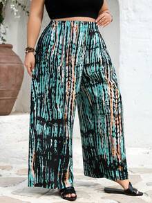 SHEIN CURVE+ Curve 尺码 US22 音乐节、海滨度假、波西米亚风 CURVE PLUS / / 女士条纹弹力腰阔腿宽松休闲裤 夏季/乡村/海滩度假装/海滩装/沙滩服饰 - 彩色 - 查看 6