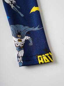 BATMAN X SHEIN 85th Young Boy Cartoon Full Print Knit Crew Neck Long Sleeve Top And Pants Snug Fit Pajama Set - Navy Blue - View 3
