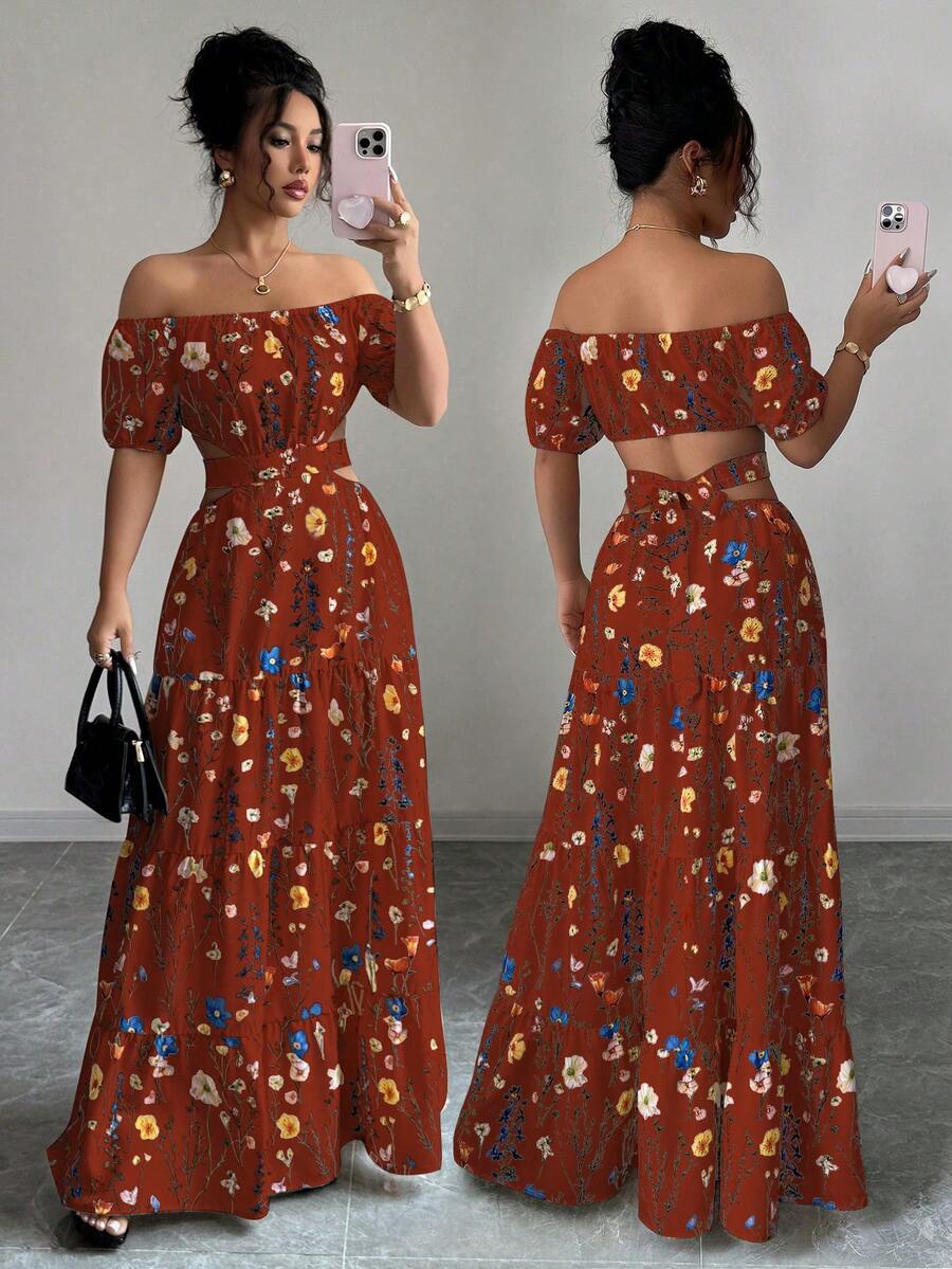 Elenzga Rochie lungă elegantă cu bretele spaghete, fără spate, pentru femei, mărime standard - Burgundia - Vizualizare 1