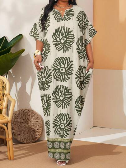 SHEIN Lady Vestido de corte holgado con estampado minimalista para tallas grandes