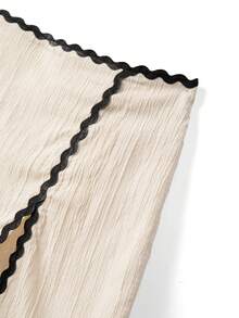 EMERY ROSE Women's Elegant Cream Textured Contrast Trim Regular Waist High Slit Shorts Skirt, Spring/Summer - Apricot - View 8