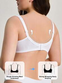 EasyFave 1pc Women's Solid Color Mesh Patchwork Ruffled Cup Edge Underwire Bra Without Lining - White - View 2
