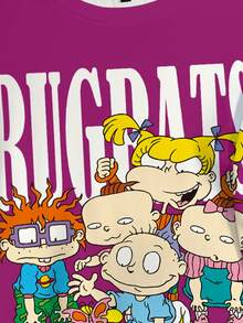 Nick 90s | SHEIN 大码字母卡通图案圆领短袖T恤 - 白色 - 查看 4