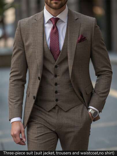 Manfinity Bizformal Men's Suits Gentleman Simple Slim Fit Single Breasted Business 3 Pieces Suit For Men Blazer Vest Pants Set Wedding Party Holiday Travel Champagne Color Men Suits Slim Fit Men 2 Piece Set Jacket Suit For Men Men 3 Piece Suit Brown Suit Men,Weekend Trips, Outdoor Activities, Travel Expeditions, Relaxed Work Environments Or Semi-Formal Occasions, Boyfriend/Husband Gift, Anniversary /Birthday Gift Party Summer Vacation Holiday New Years Wedding Valentine's Day Men 2 Piece Set Lapel Men Khaki Suit Beige Suit For Men