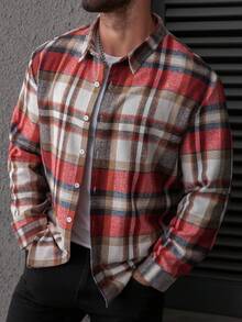 Manfinity Homme Áo sơ mi dài tay cài cúc phía trước, họa tiết kẻ caro, cỡ lớn dành cho nam giới. - Nhiều màu - Xem 5