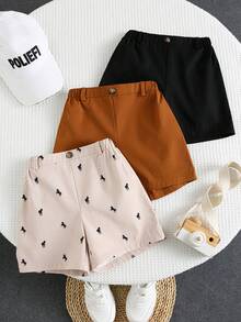 男童简约廓形三件套裤装，卡其色、黑色、小马印花，舒适休闲套装短裤，适合日常穿着、旅行、度假、夏季海滩、春夏等多种场合。 - 彩色 - 查看 6