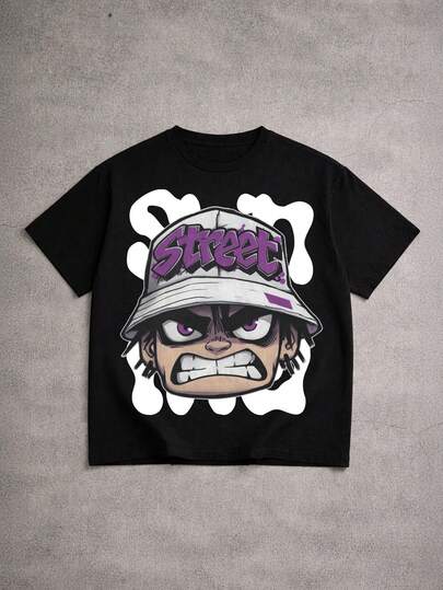 Manfinity EMRG 男士休闲卡通印花圆领短袖露脐T恤