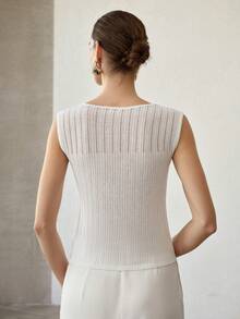 MOTF PREMIUM RIBBED HOLLOW TEXTURED KNIT SLEEVELESS KNIT TOP - White - View 3